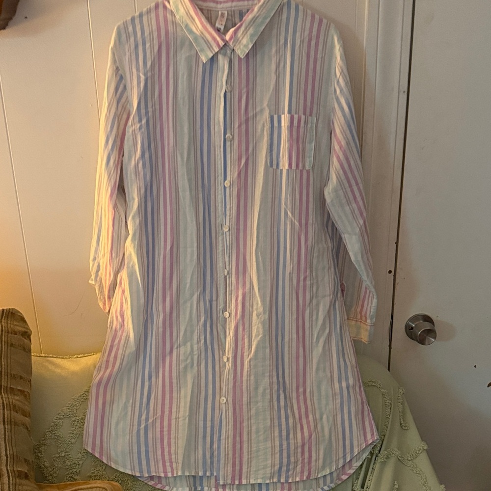 Gilligan & O'Malley Pastel Striped Midi Dress - Pink, Blue, Lavender, Cream